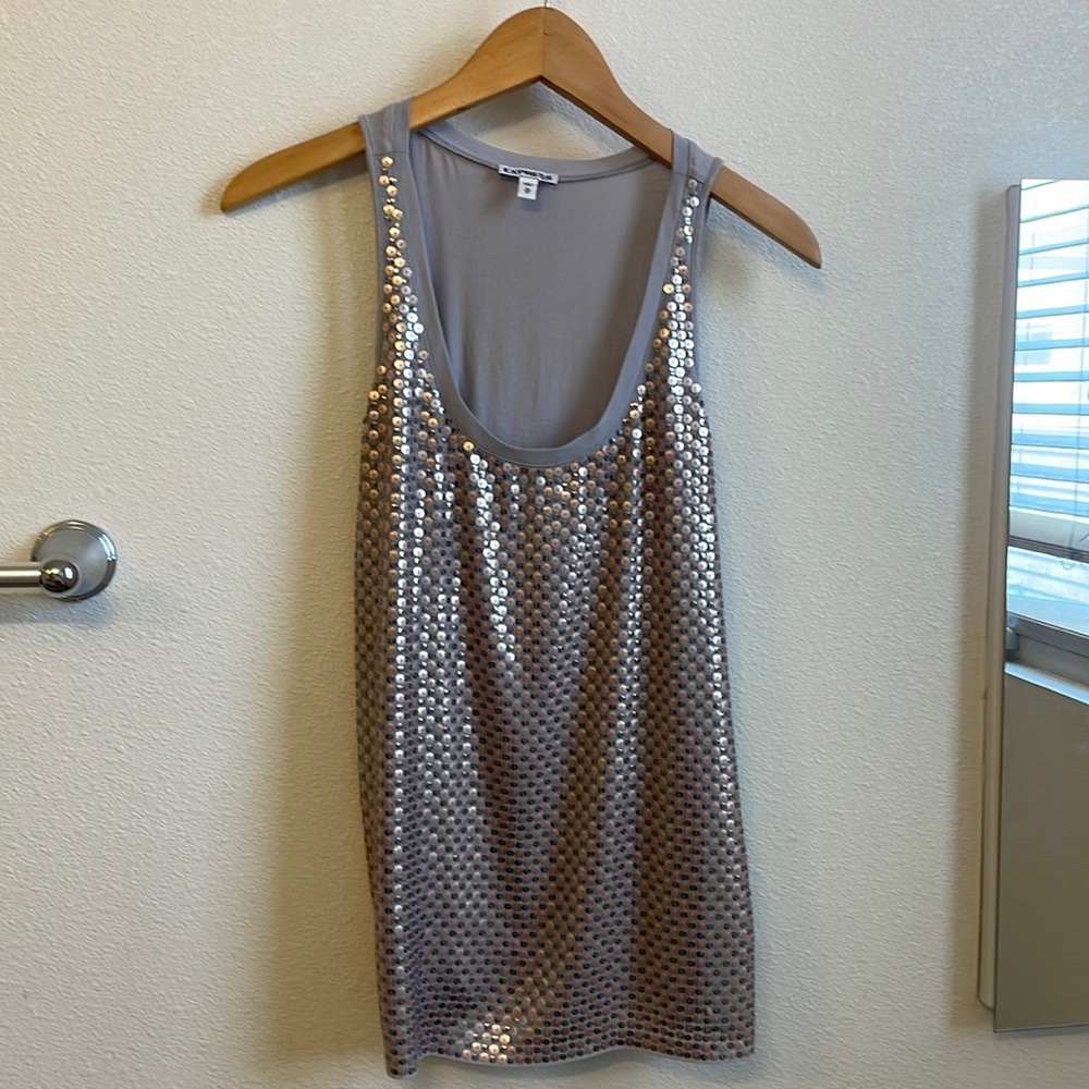 Sequin grey blue tank top XS